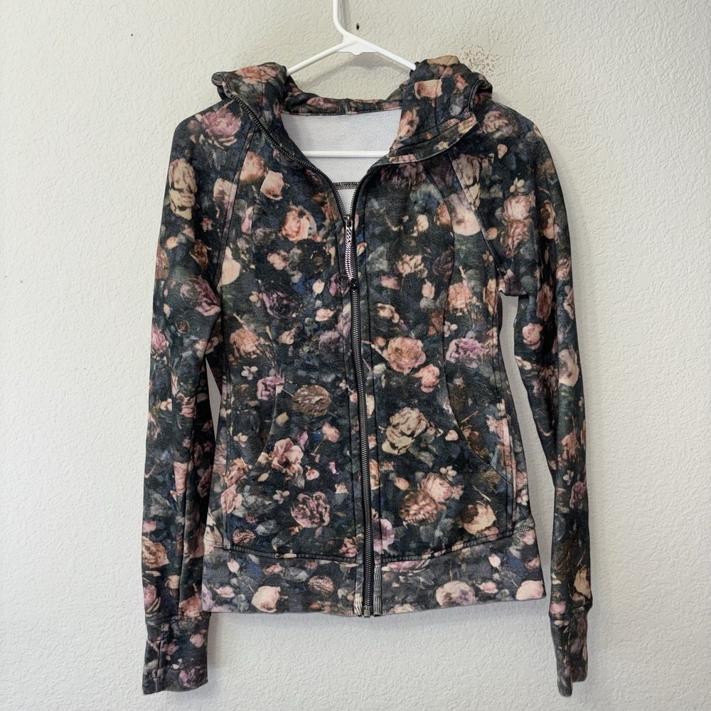 Lululemon Scuba Hoodie Jacket Frosted Rose Multi Floral Full Zip Women's Size 6